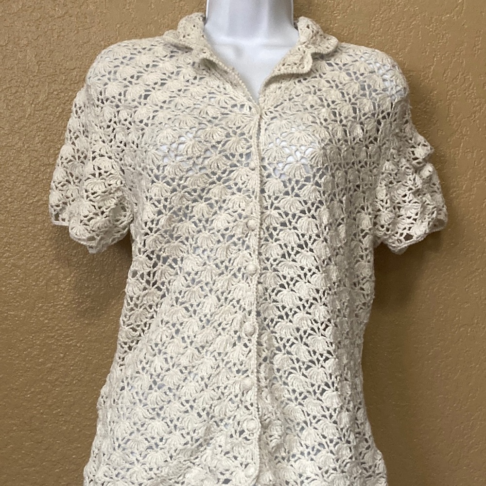 Cream Crochet Women Sweater (DOEN-like for much Less) 100 Percent Cotton